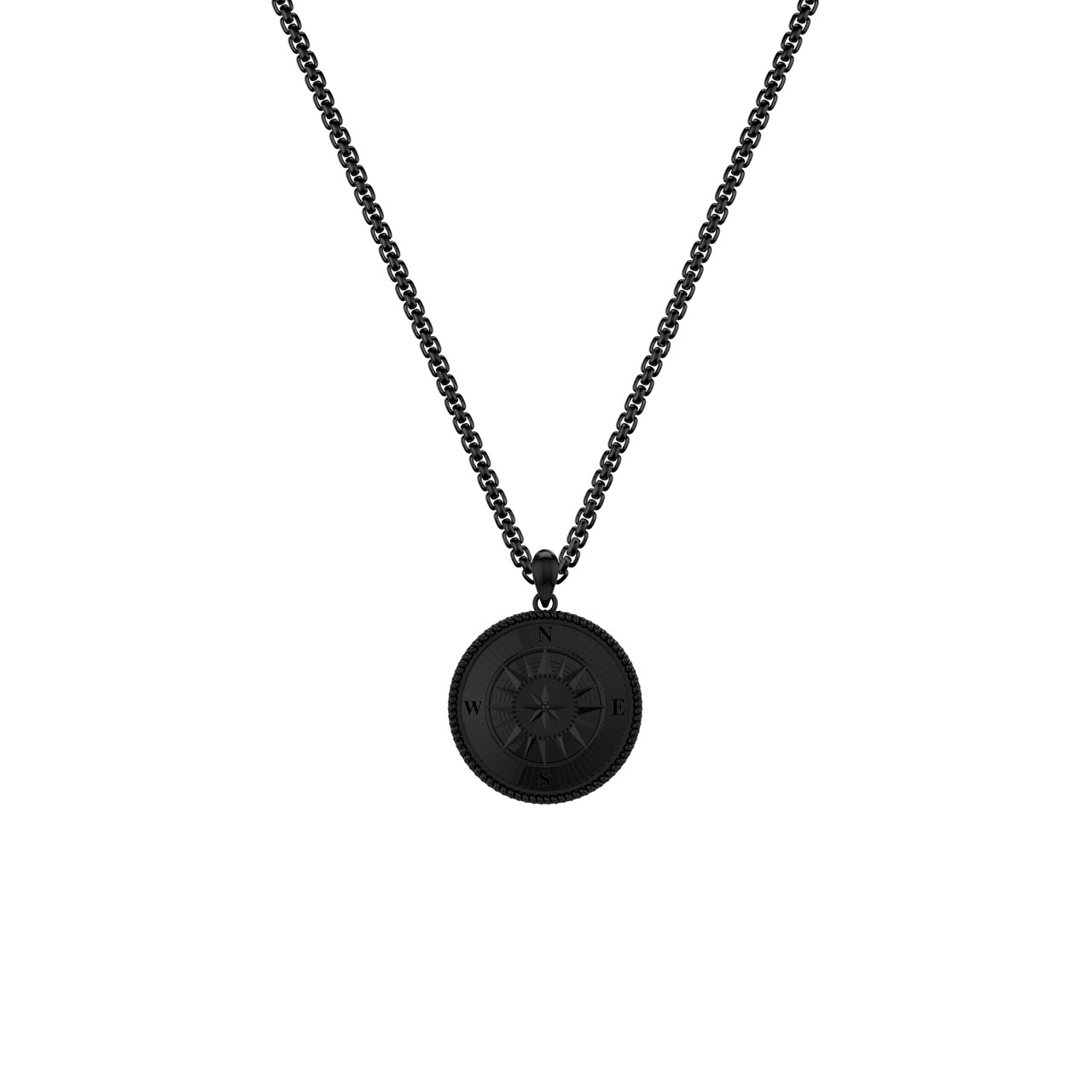 Black Ruthenium Compass Pendant Necklace 0