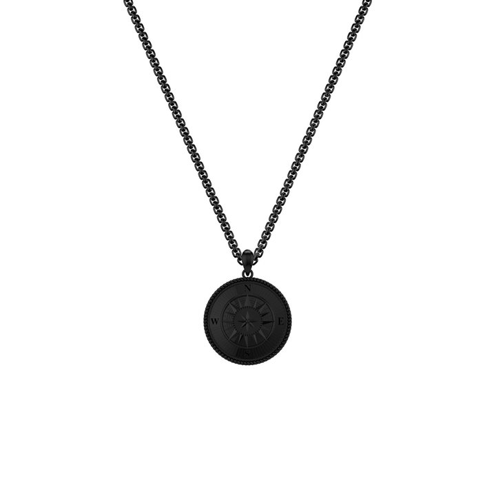 Black Ruthenium Compass Pendant Necklace In Sterling Silver