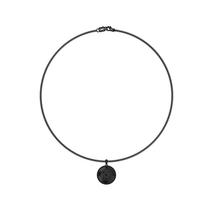 Black Ruthenium Compass Pendant Necklace In Sterling Silver