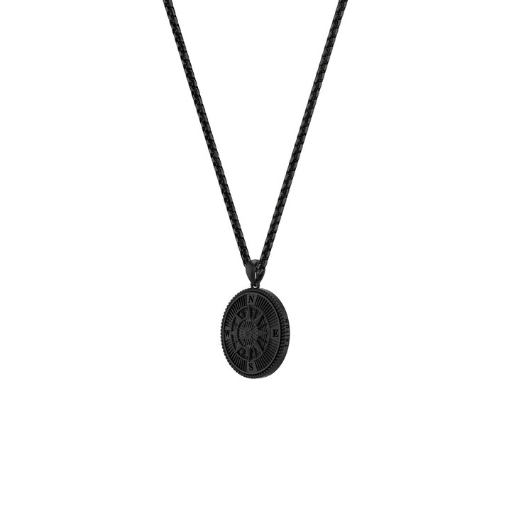 Black Ruthenium Compass Pendant Necklace In Sterling Silver