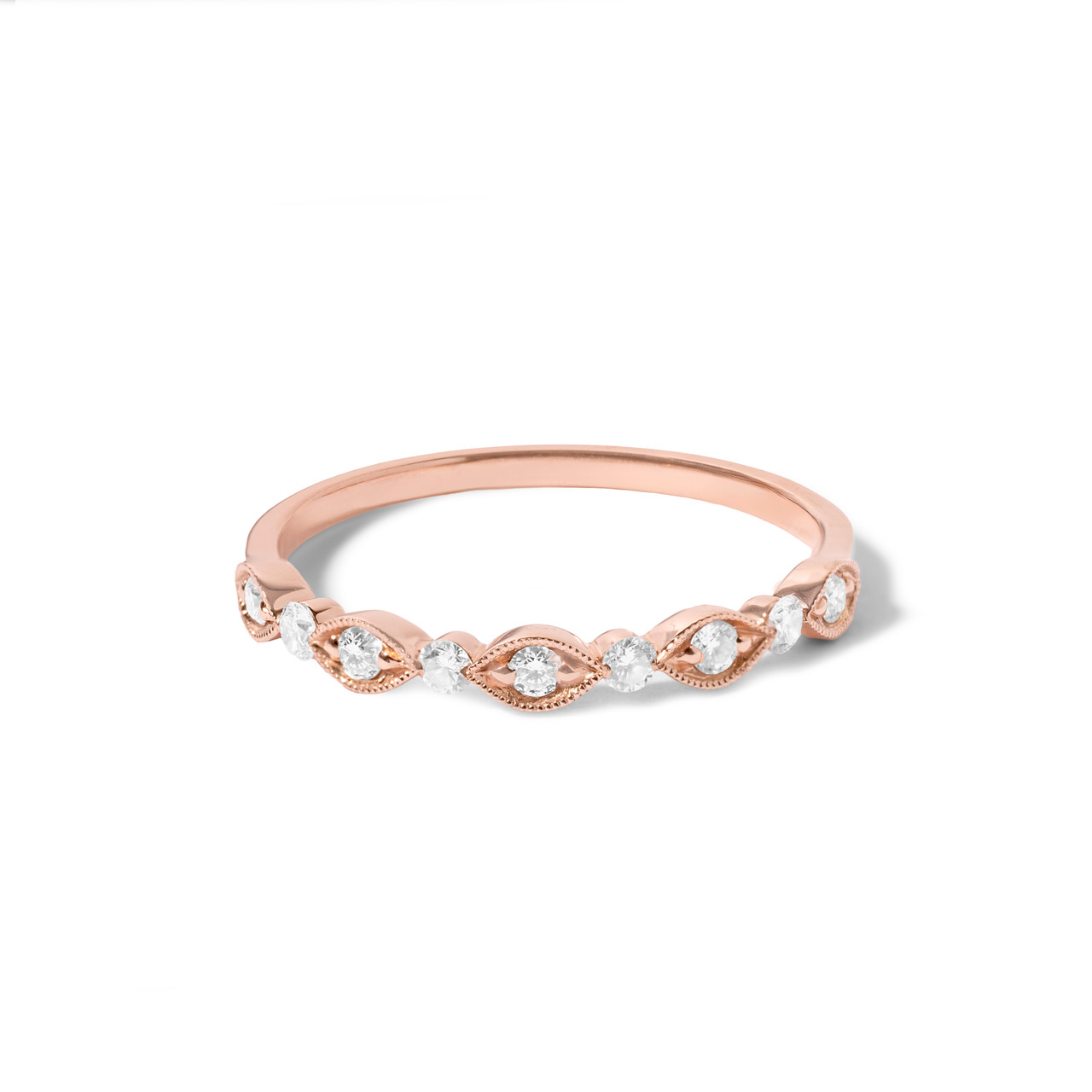 Rose Gold Round & Marquise Diamond Wedding Band