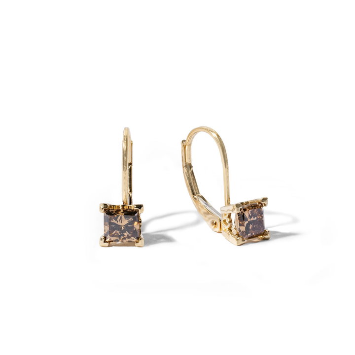 Chocolate Diamond Leverback Earrings In Yellow Gold 14K