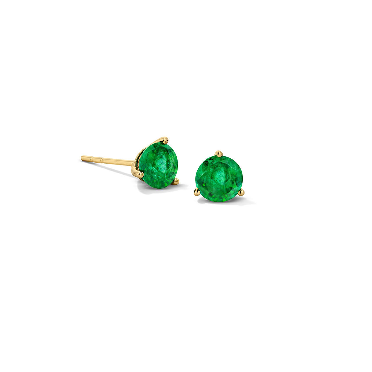 Green Emerald Three Prong Stud Earrings 0
