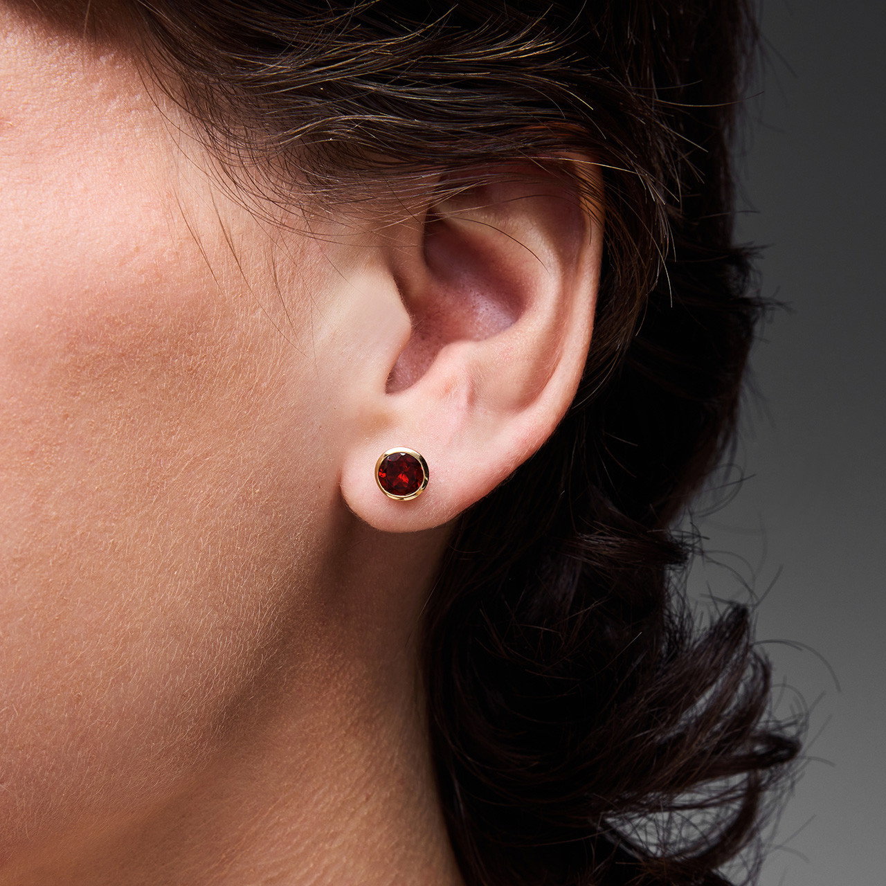 Red Garnet Round Bezel Stud Earrings 1
