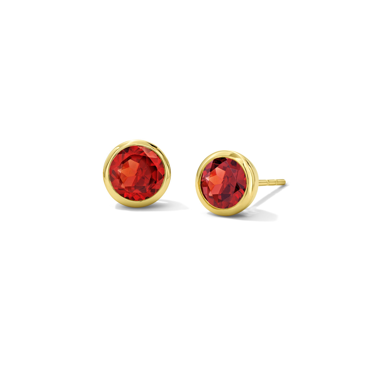 Red Garnet Round Bezel Stud Earrings 0
