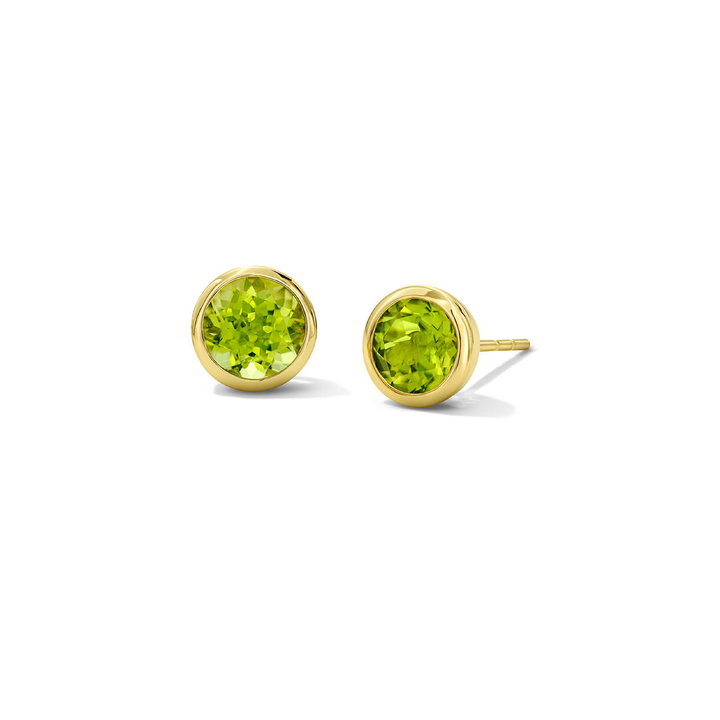 Peridot Round Bezel Stud Earrings In Yellow Gold 14K