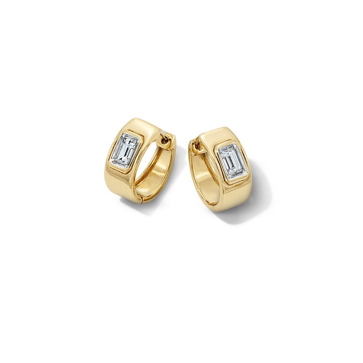 Baguette Bezel Diamond Yellow Gold Huggie Earrings In Yellow Gold 14K