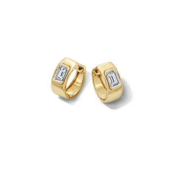 Baguette Bezel Diamond Yellow Gold Huggie Earrings In Yellow Gold 14K