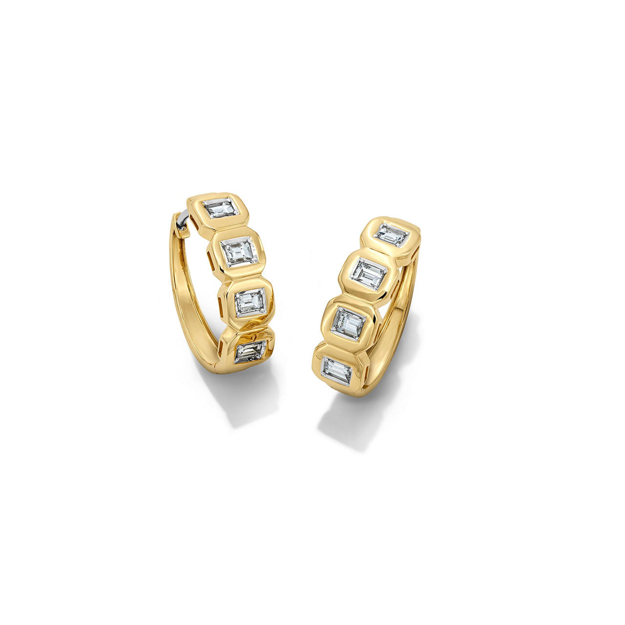 Baguette Bezel Diamond Hoop Earrings