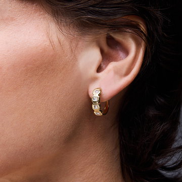 Baguette Bezel Diamond Hoop Earrings In Yellow Gold 14K