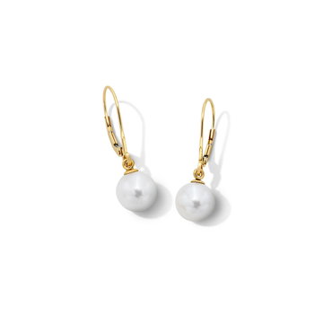 Pearl Yellow Gold Lever-Back Drop Earrings In Yellow Gold 14K