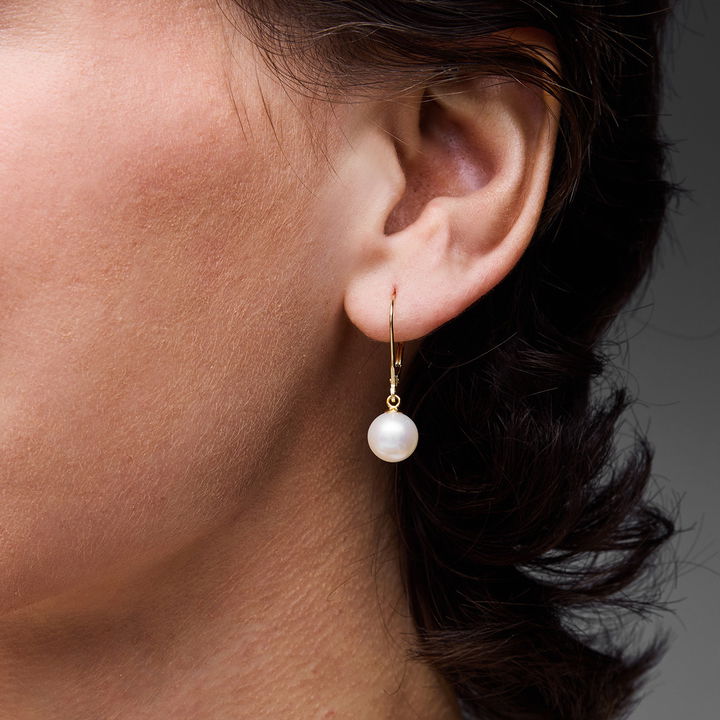 Pearl Yellow Gold Lever-Back Drop Earrings