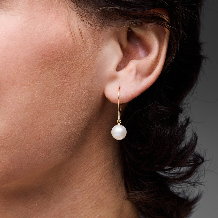 Pearl Yellow Gold Lever-Back Drop Earrings In Yellow Gold 14K
