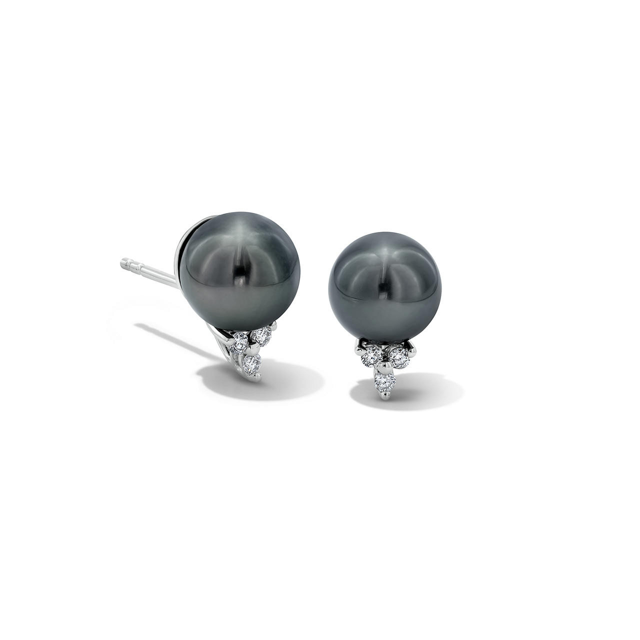 Tahitian Pearl Diamond Accented Stud Earrings 0