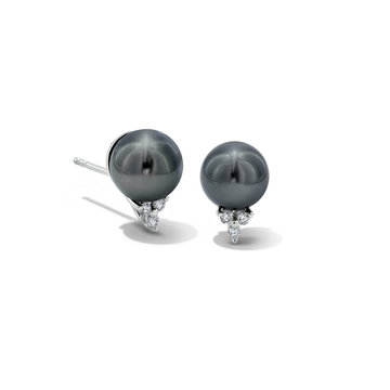 Tahitian Pearl Diamond Accented Stud Earrings