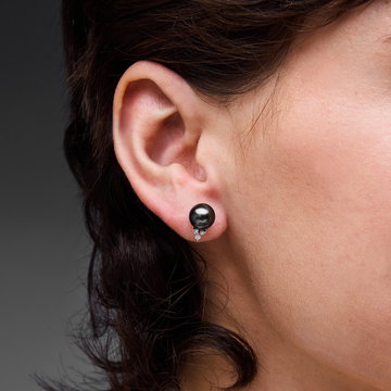 Tahitian Pearl Diamond Accented Stud Earrings