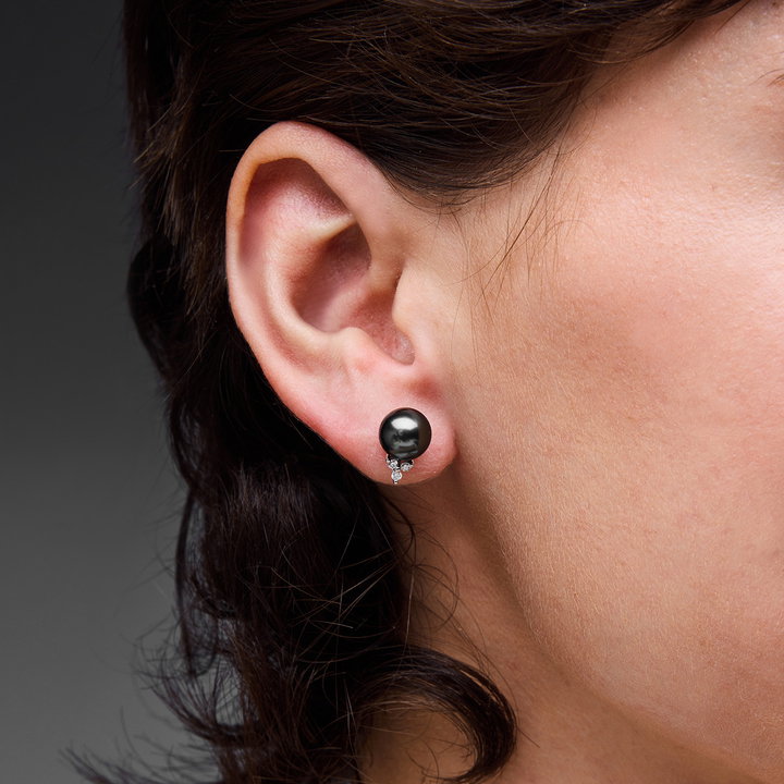 Tahitian Pearl Diamond Accented Stud Earrings