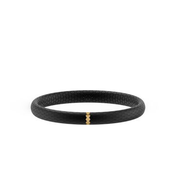 Hex-Pattern Black Ceramic Stretch Bracelet In Sterling Silver