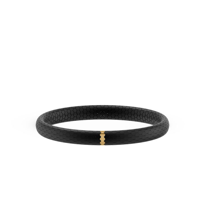 Hex-Pattern Black Ceramic Stretch Bracelet In Sterling Silver