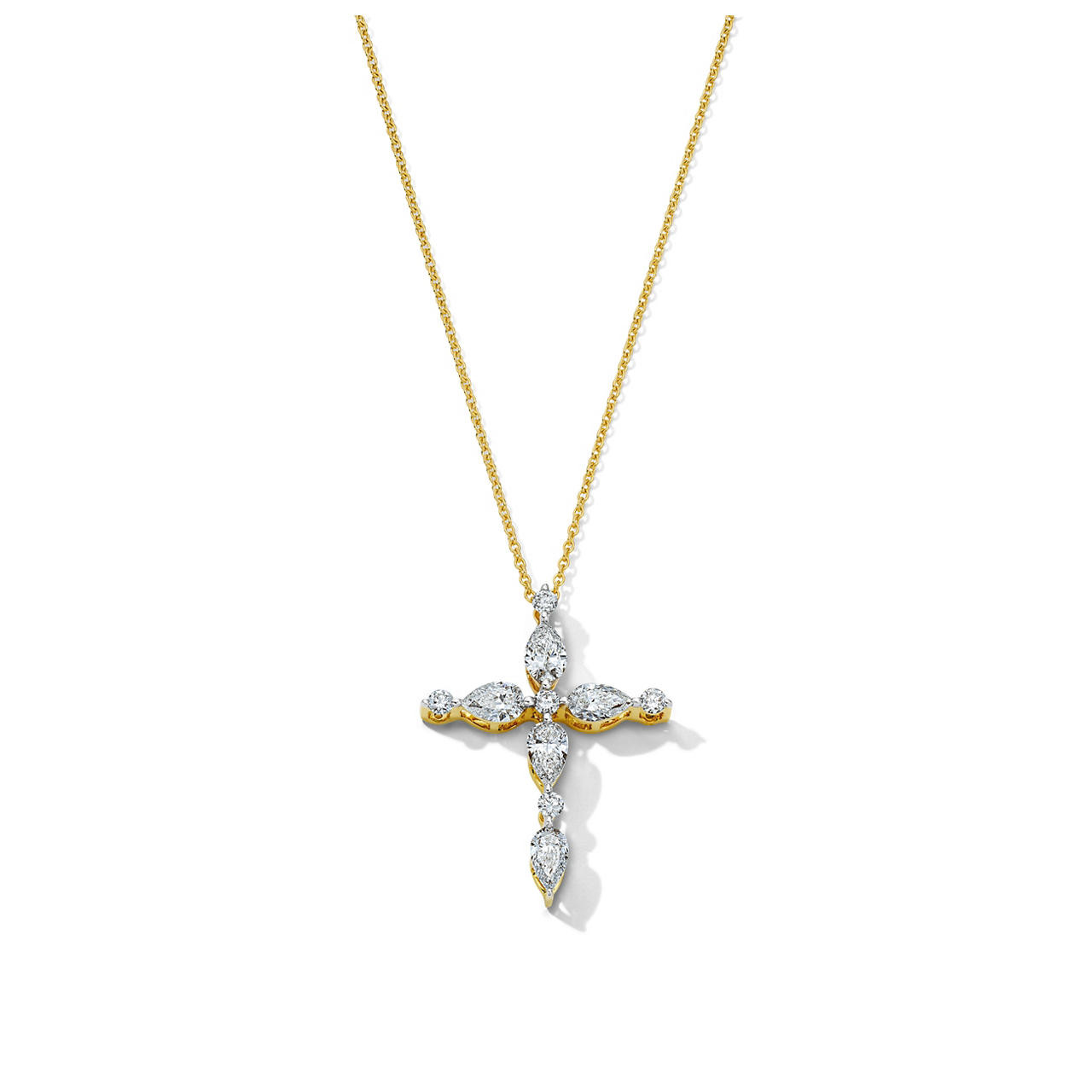 Yellow Gold Mixed Diamond Cross Necklace