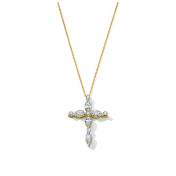 Yellow Gold Mixed Diamond Cross Necklace In Solid 14K Yellow Gold