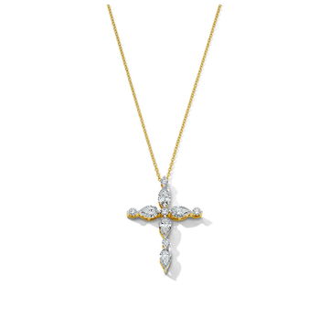 Yellow Gold Mixed Diamond Cross Necklace In Yellow Gold 14K