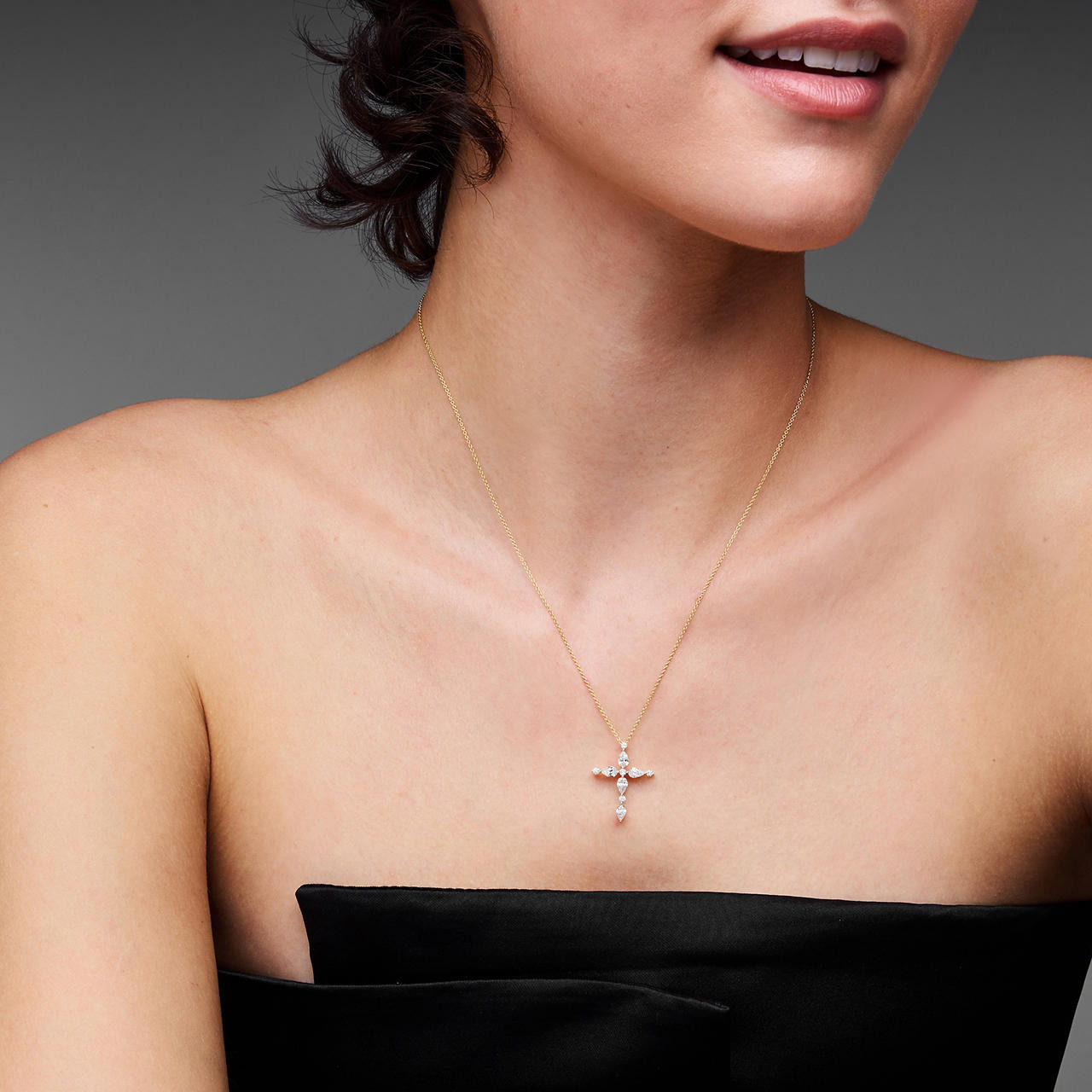 Yellow Gold Mixed Diamond Cross Necklace