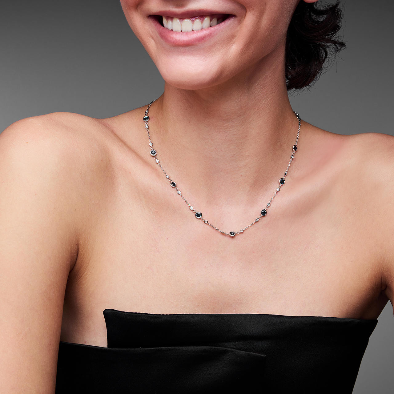 Blue Sapphire & Diamond Bezel Station Necklace