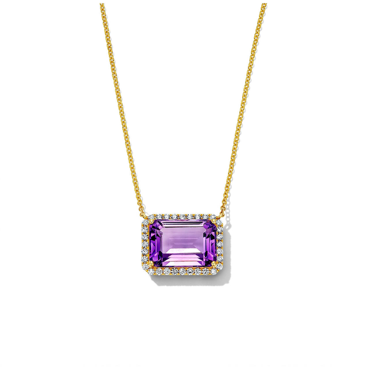 Amethyst Diamond Halo Yellow Gold Necklace