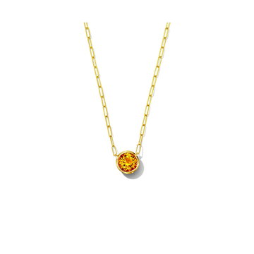 Citrine Bezel Paperclip Chain Necklace In Yellow Gold 14K