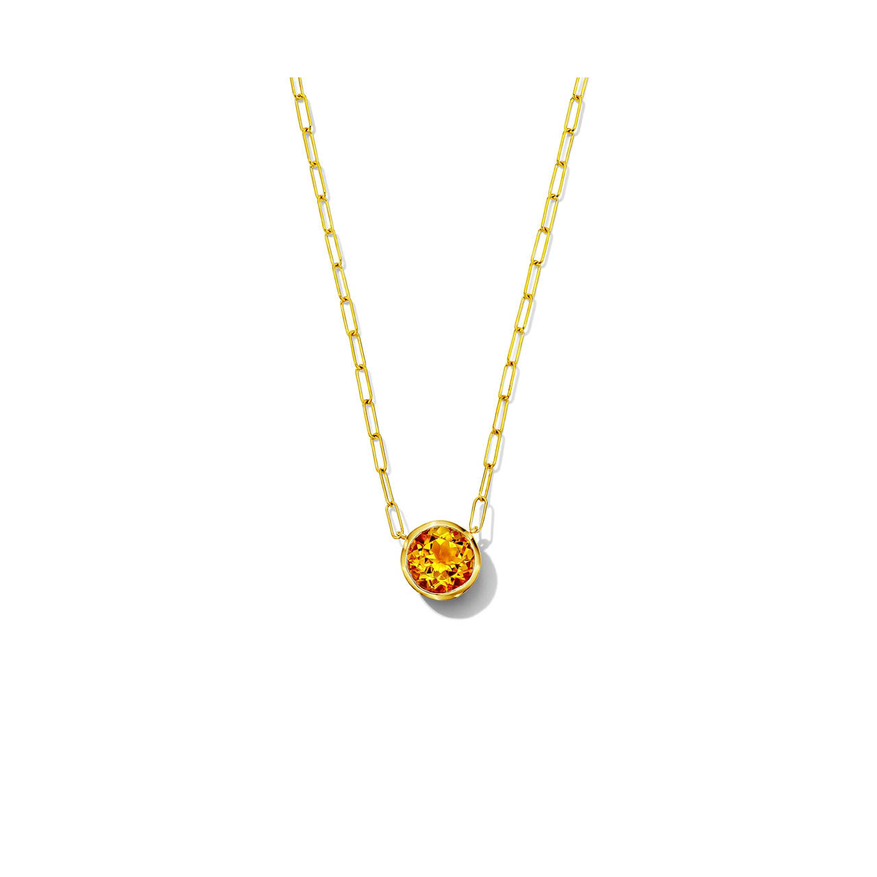 Citrine Bezel Paperclip Chain Necklace 0