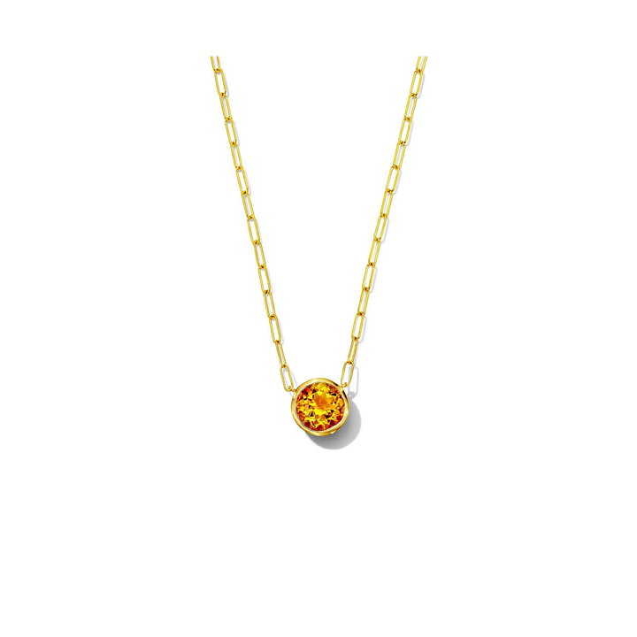 Citrine Bezel Paperclip Chain Necklace In Solid 14K Yellow Gold