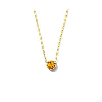 Citrine Bezel Paperclip Chain Necklace In Yellow Gold 14K