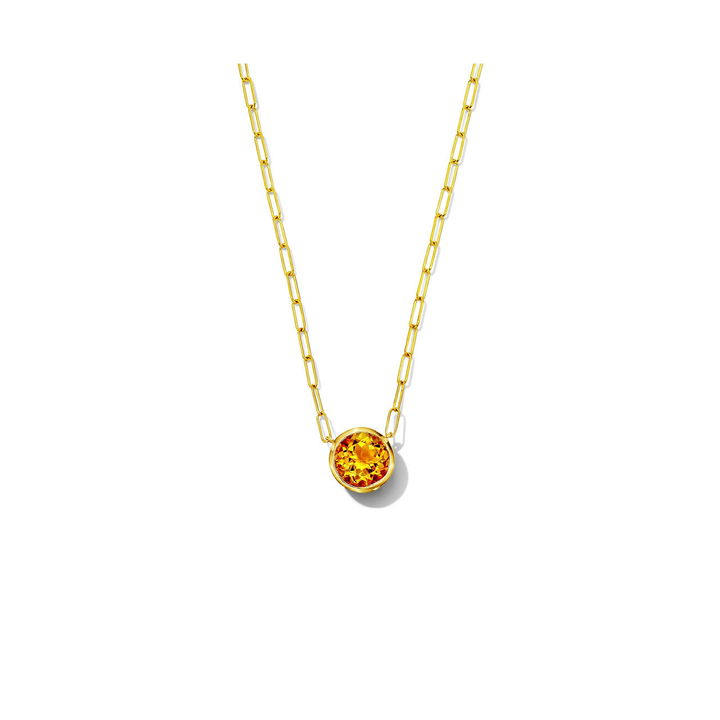 Citrine Bezel Paperclip Chain Necklace In Yellow Gold 14K