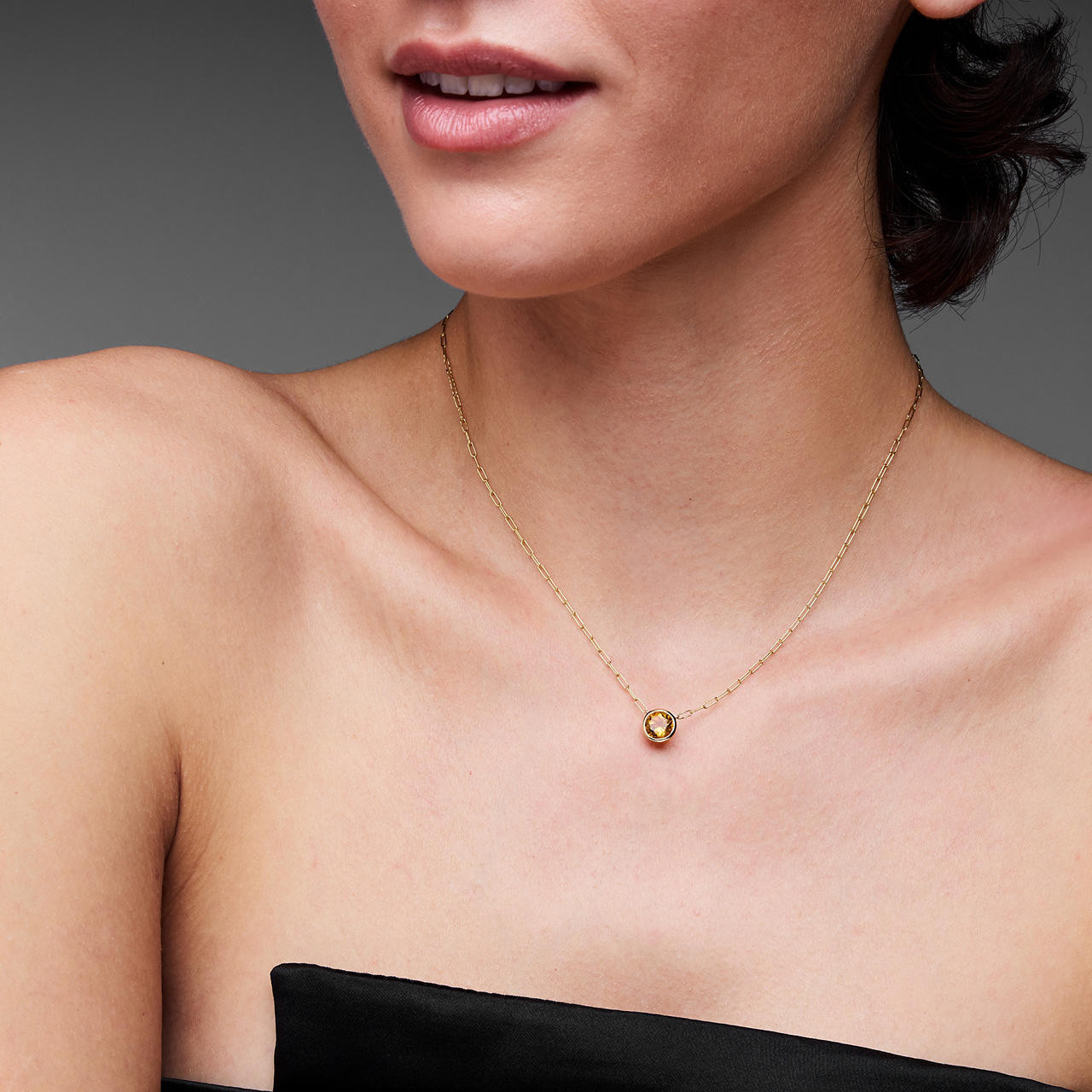 Citrine Bezel Paperclip Chain Necklace 1