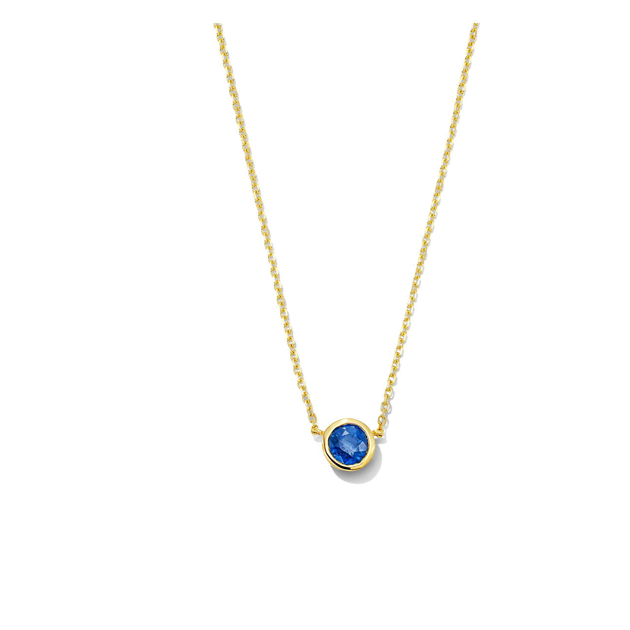 Round Blue Sapphire Bezel Necklace 0