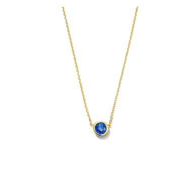 Round Blue Sapphire Bezel Necklace In Yellow Gold 14K