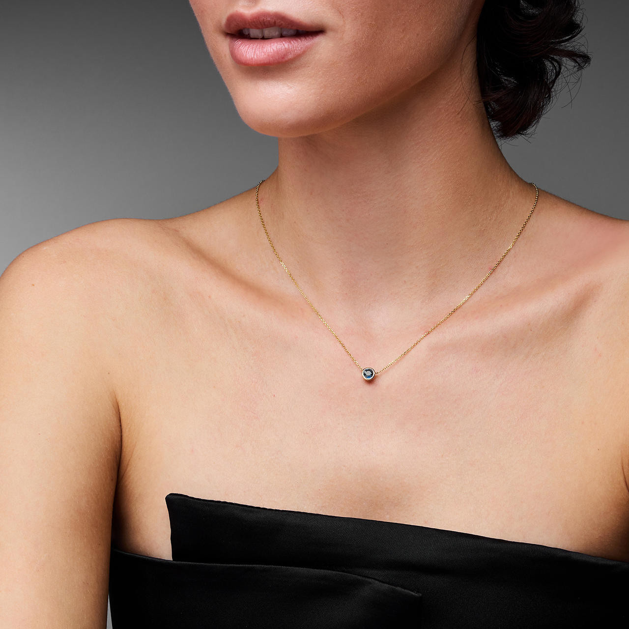 Round Blue Sapphire Bezel Necklace