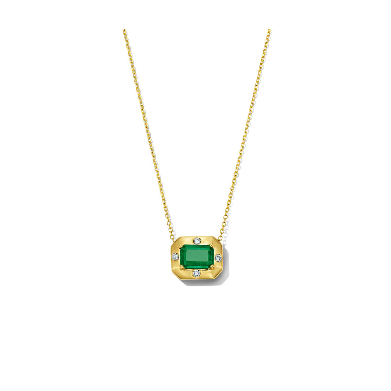 Green Emerald Yellow Gold Frame Necklace 0