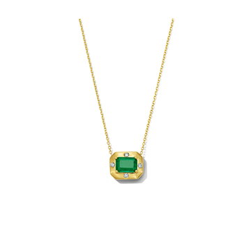 Green Emerald Yellow Gold Frame Necklace In Yellow Gold 14K