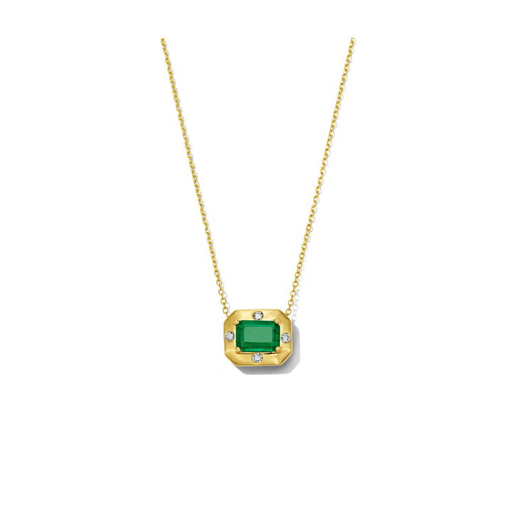 Green Emerald Yellow Gold Frame Necklace In Yellow Gold 14K