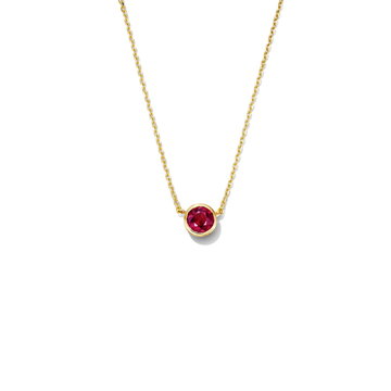 Round Ruby Bezel Necklace In Yellow Gold 14K