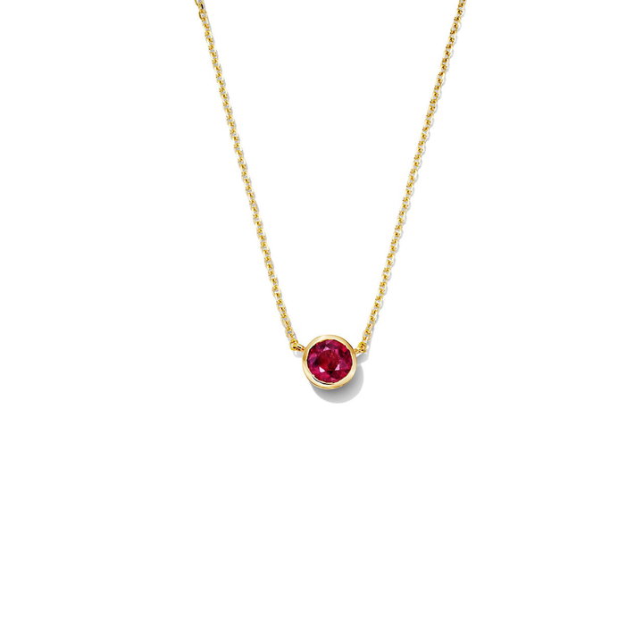 Round Ruby Bezel Necklace In Yellow Gold 14K