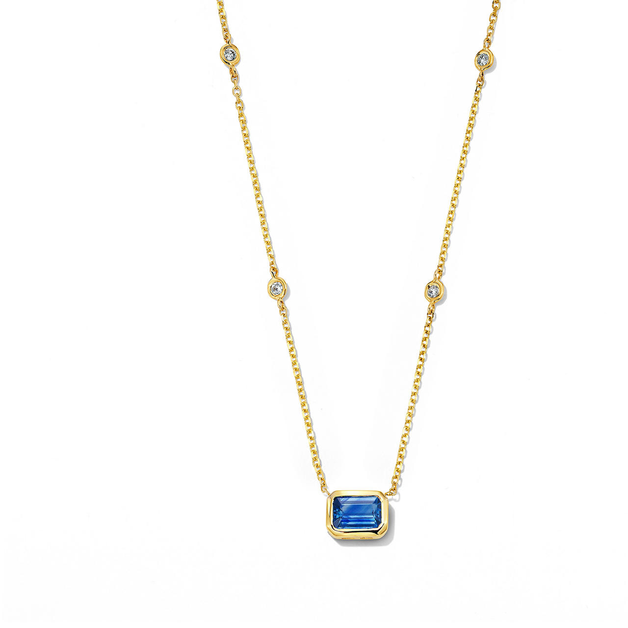 Blue Sapphire & Diamond Bezel Necklace 0