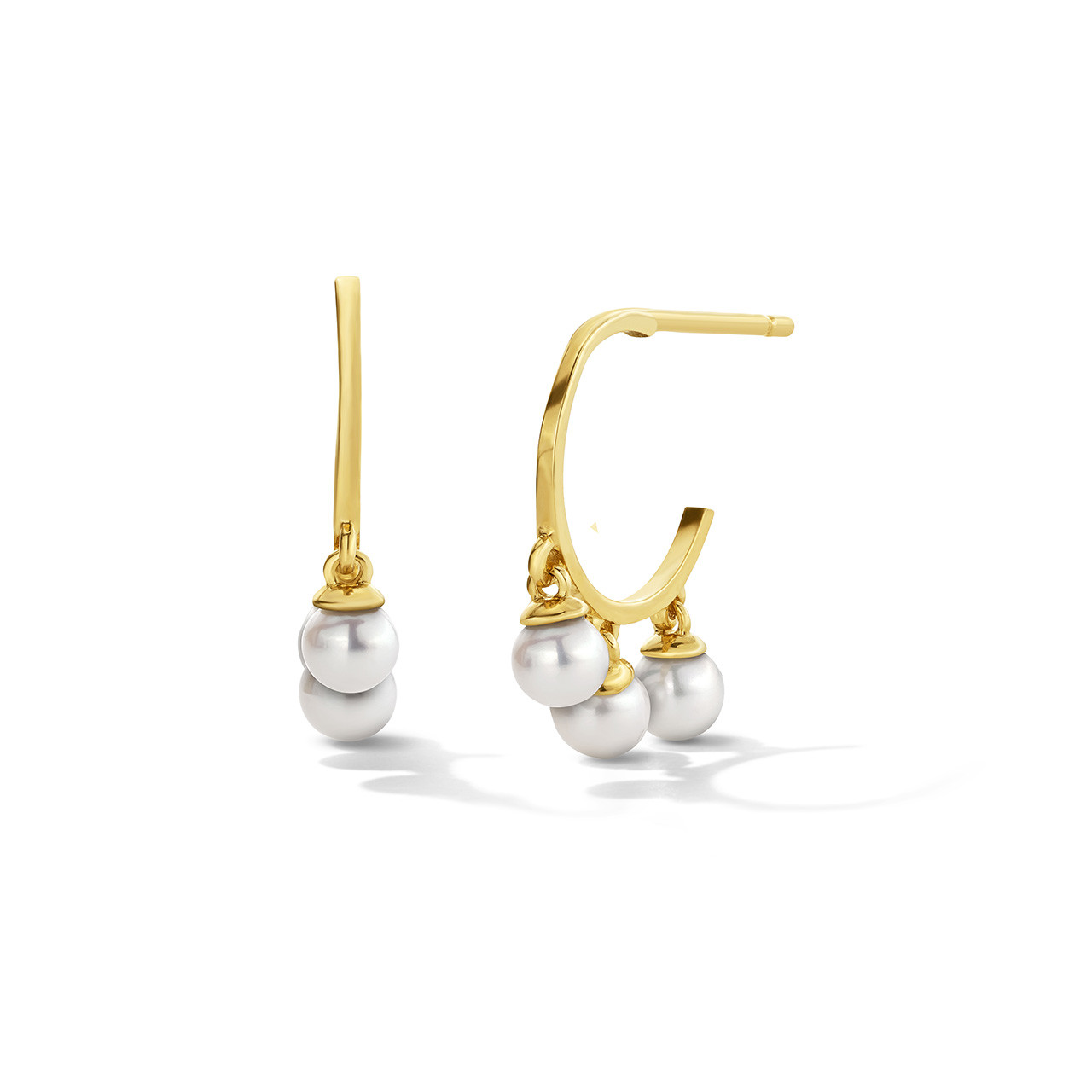 Triple Pearl Gold Hoop Earrings 0