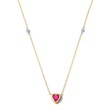 Heart-Shaped Ruby Diamond Accented Necklace In White And Yellow Gold 14K