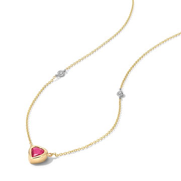 Heart-Shaped Ruby Diamond Accented Necklace In White And Yellow Gold 14K