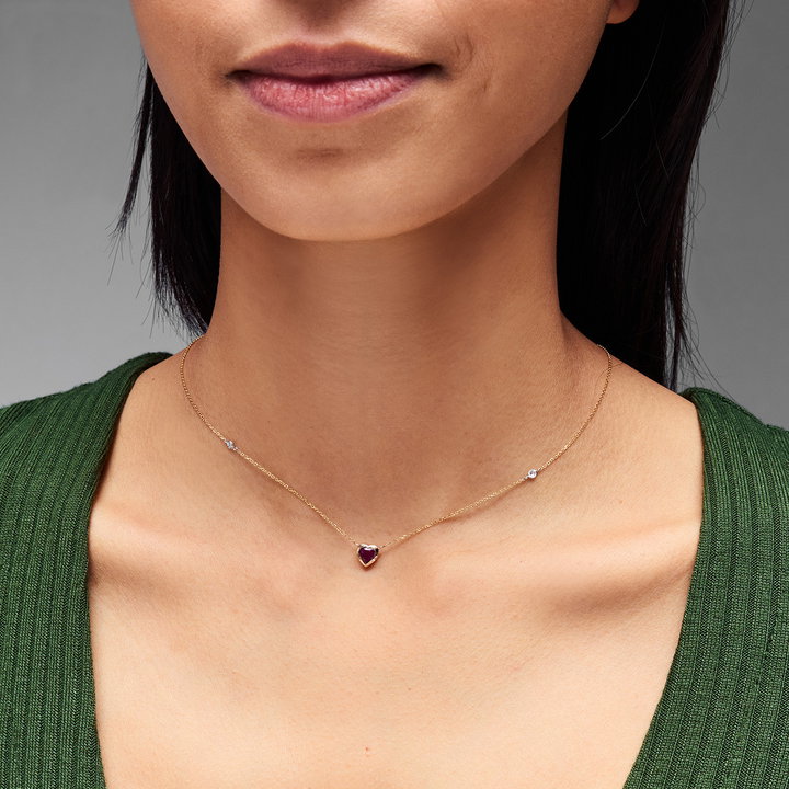 Heart-Shaped Ruby Diamond Accented Necklace In White And Yellow Gold 14K