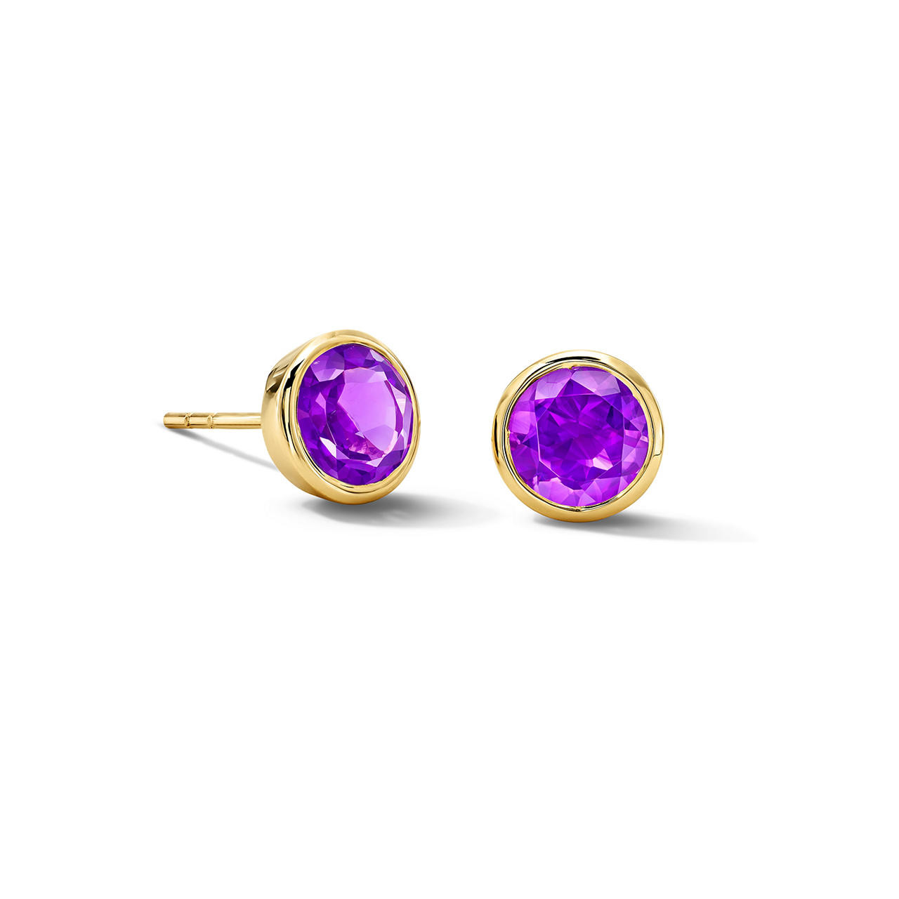 Amethyst Round Bezel Stud Earrings