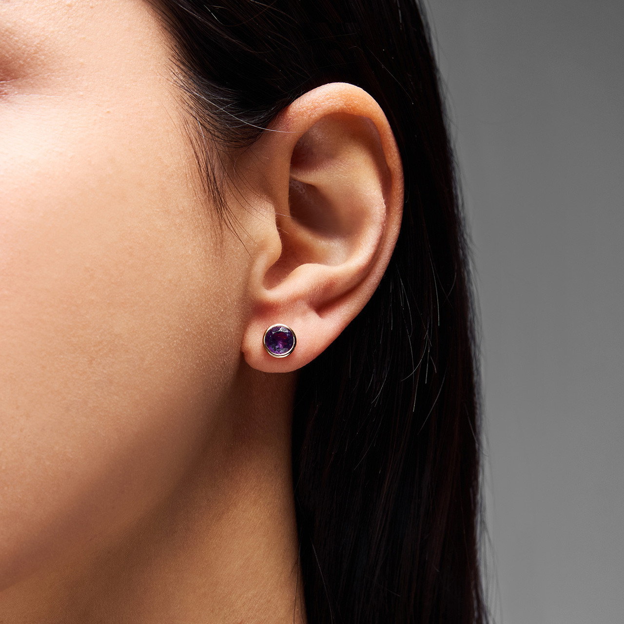 Amethyst Round Bezel Stud Earrings